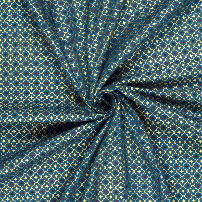 Tissu en coton Popeline Carreaux festifs – pétrole légère/or, image number 3