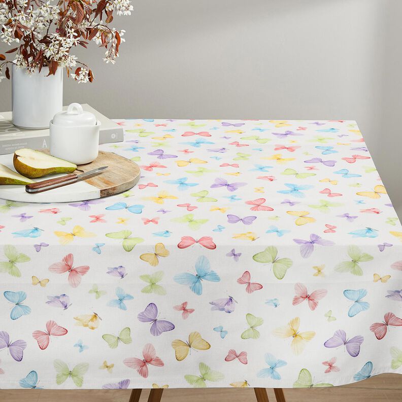 Tissu de décoration Semi-panama Papillons délicats – blanc/vert pastel, image number 7