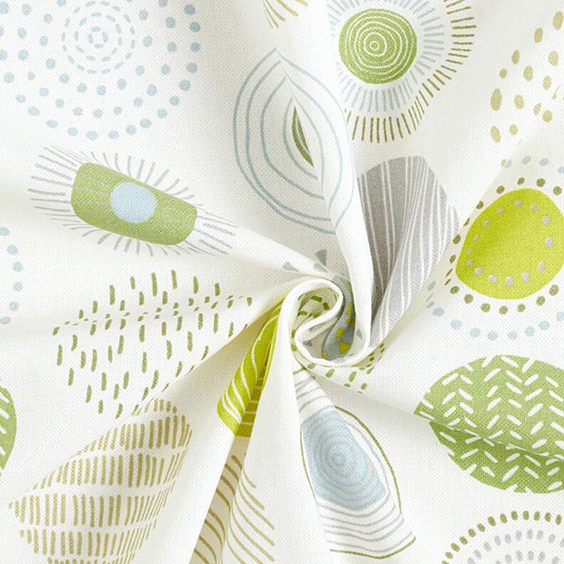 Tissu de décoration Semi-panama cercles peints – vert pomme/blanc,  image number 3