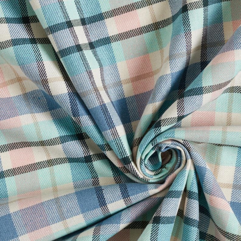 Coton mélangé Sergé à carreaux – bleu brillant/rose clair, image number 3