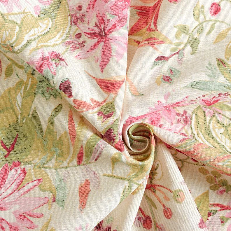 Tissu de décoration Canvas Fleurs aquarelles – beige clair/framboise,  image number 3