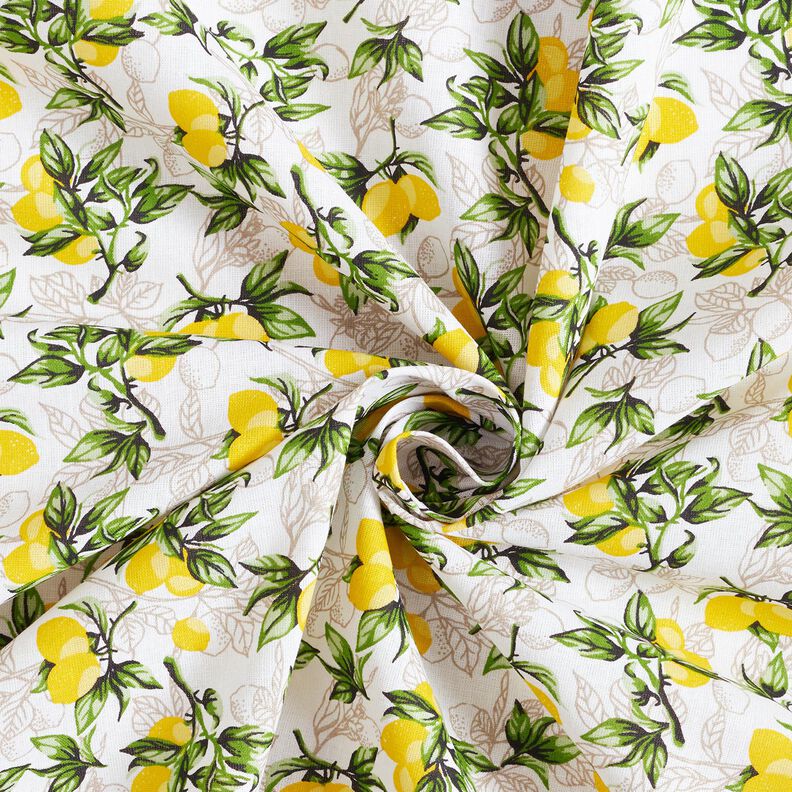 Tissu en coton Cretonne Branches de citronnier – blanc/jaune citron,  image number 3