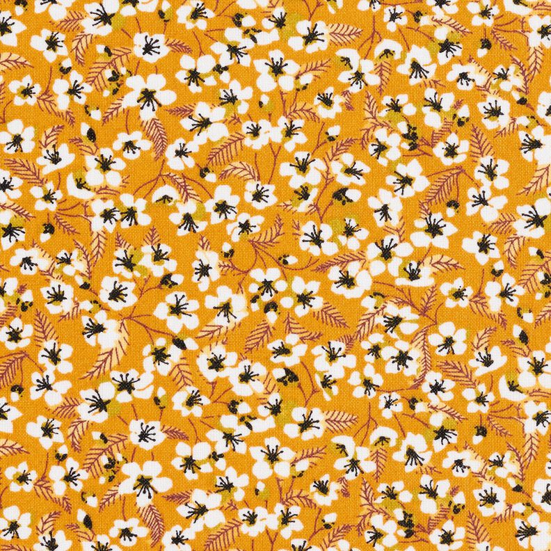 Coton enduit Fleurs – jaune curry/blanc,  image number 1