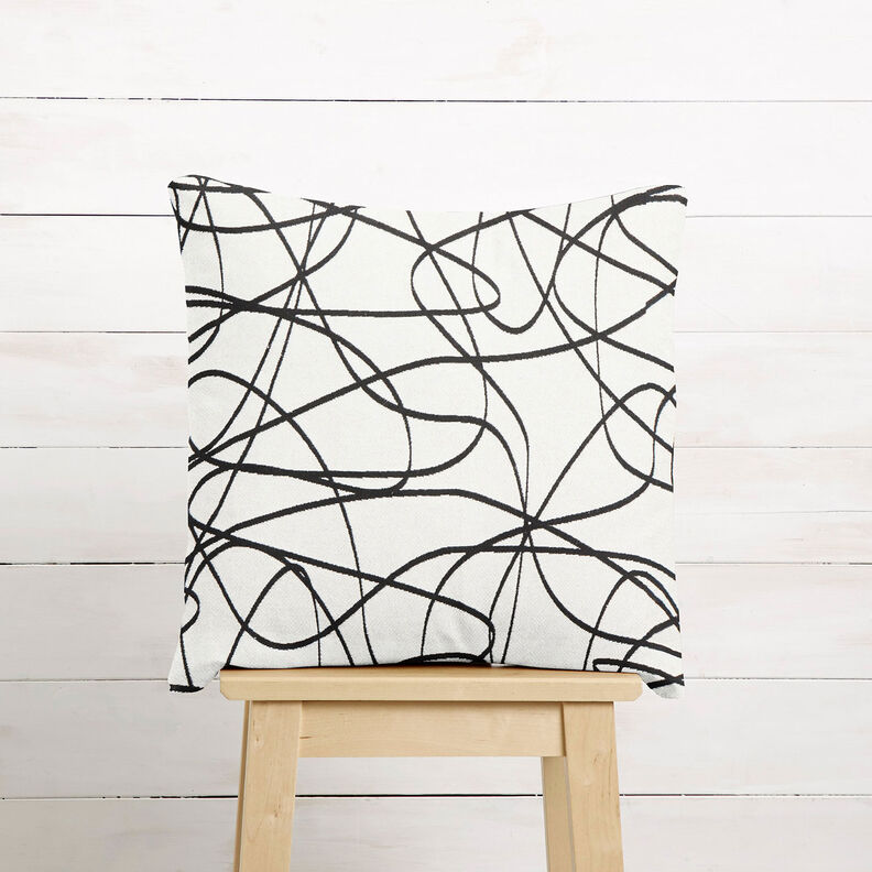 Tissu de décoration Jacquard Lignes abstraites – ivoire/noir, image number 7