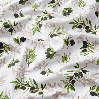 Tissu de décoration Panama Olives – blanc/noir, 