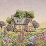 panneau décoratif Gobelin chalet romantique – beige clair/lavande,  thumbnail number 1
