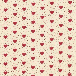 Coton enduit cœurs – beige clair/rouge, 
