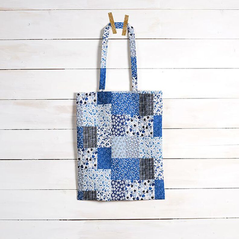 Tissu en coton Cretonne look patchwork – blanc/bleu,  image number 7