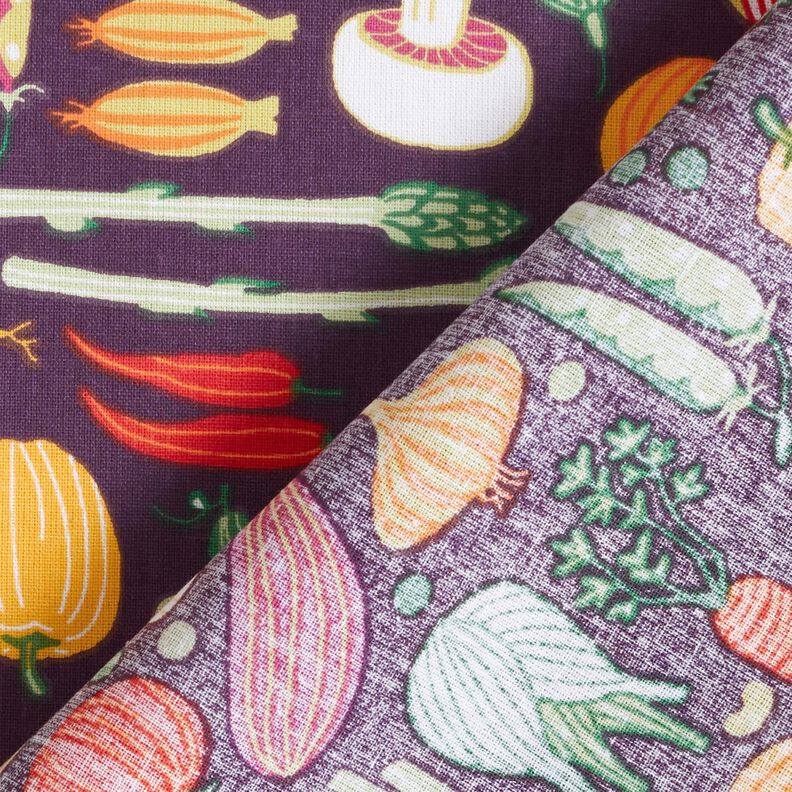Tissu en coton Cretonne Variété de légumes – aubergine/vert, image number 4