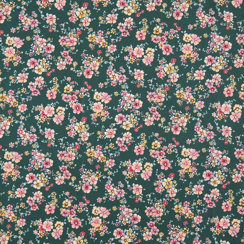 Coton enduit Fleurs romantiques – vert foncé,  image number 1
