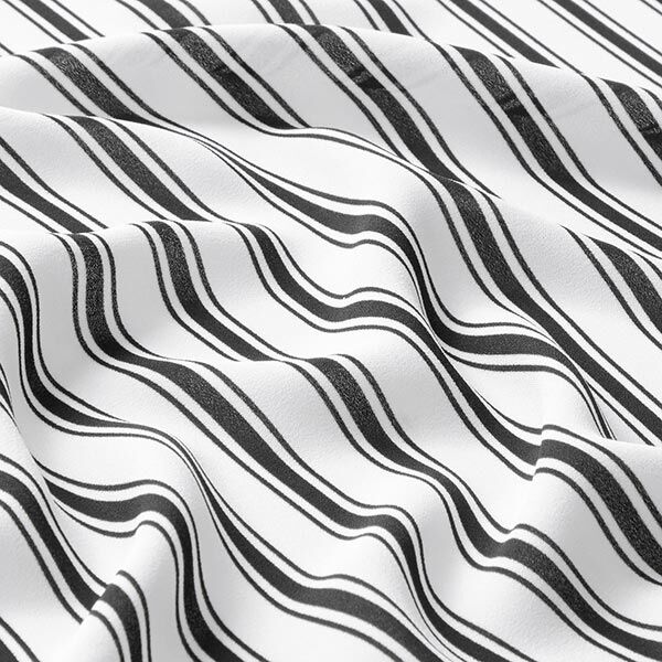 Mousseline de soie Fines rayures verticales – blanc/noir,  image number 2