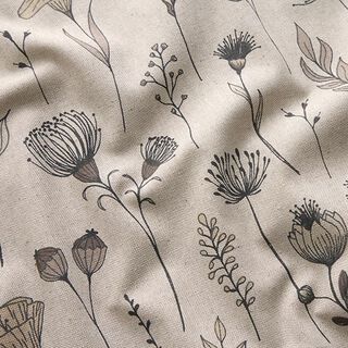 Tissu de décoration Semi-panama dessin de fleurs – nature/marron foncé, 