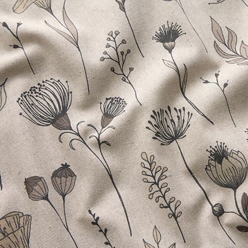 Tissu de décoration Semi-panama dessin de fleurs – nature/marron foncé,  image number 2
