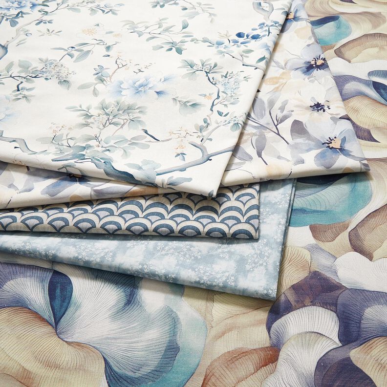 Tissu de décoration Semi-panama branches peintes – blanc/gris bleu, image number 5