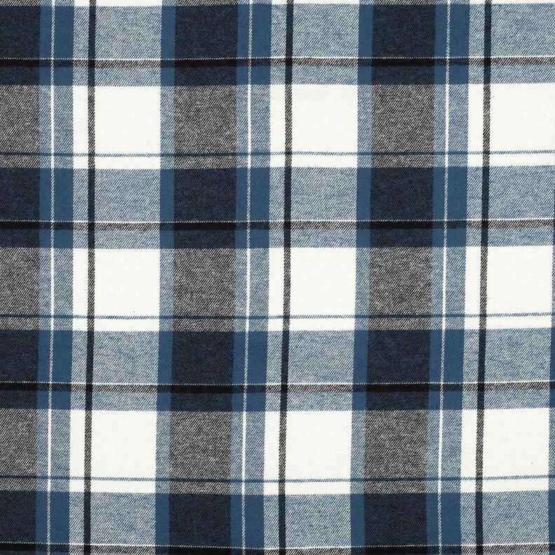 Flanelle coton gros carreaux – bleu jean/écru, image number 1