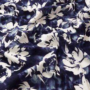 Tissu viscose roses sauvages à l'aquarelle – bleu marine/écru, 