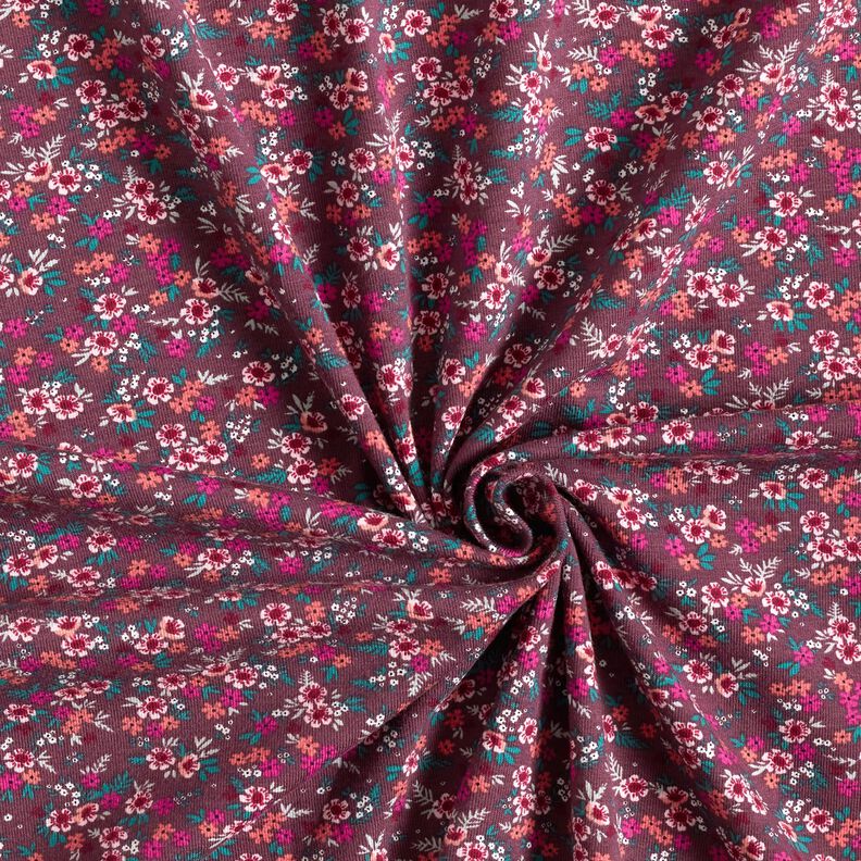 Jersey coton Mer de fleurs – merlot/corail,  image number 3