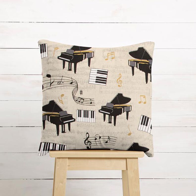 Tissu de décoration Semi-panama clavier de piano et notes – nature/noir, image number 5