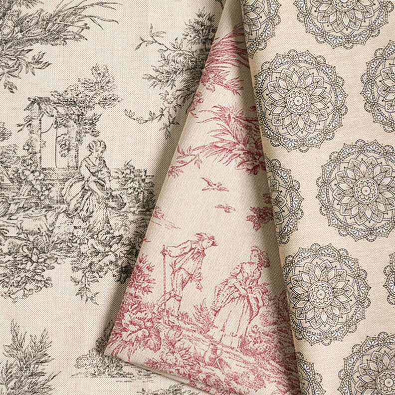 Tissu de décoration Semi-panama Toile de Jouy classique – carmin/nature,  image number 5