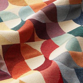 Tissu de décoration Gobelin Formes rétro – beige clair/carmin, 
