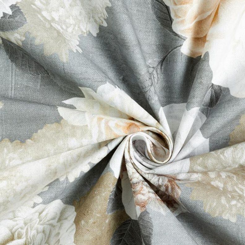 Tissu de décoration Semi-panama Dahlias – gris/crème,  image number 4