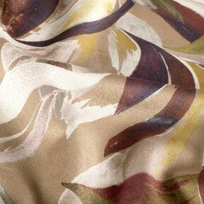 Velours extensible avec tissage de feuilles – mocca/rouge bordeaux, 