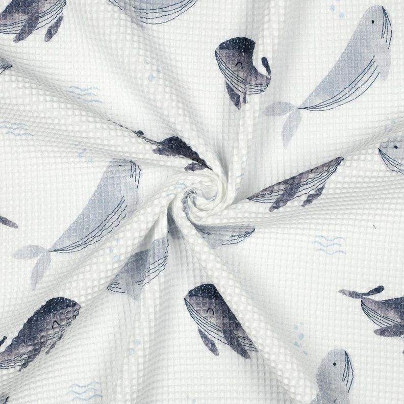 Nid d’abeille Baleine Impression numérique | Poppy Fabrics – ivoire/gris bleu,  image number 3