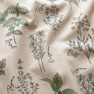 Tissu de décoration Semi-panama herbes de cuisine – nature/vert, 