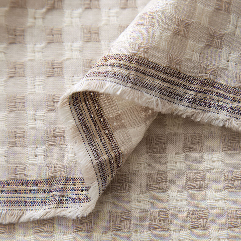 Tissu en coton à carreaux structurés – blanc/noix de cajou,  image number 3