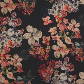 Crêpe chiffon tableau de fleurs – noir, 