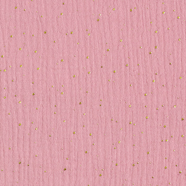 Tissu double gaze de coton taches dorées éparses – rose/or,  image number 1