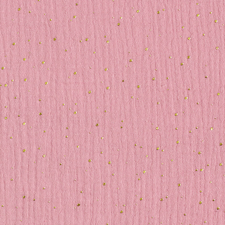 Tissu double gaze de coton taches dorées éparses – rose/or,  image number 1