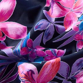 Tissus pour maillot de bain tropische Blumen – bleu marine/rose vif, 