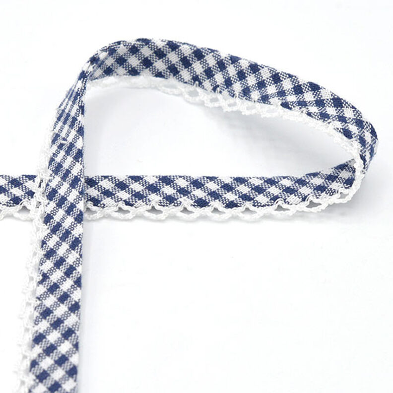 Biais Vichy à carreaux avec bordure au crochet [20 mm] – bleu marine,  image number 1