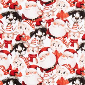 French Terry Sweat d’été Animaux en habits de Noël Impression numérique – blanc/chili, 