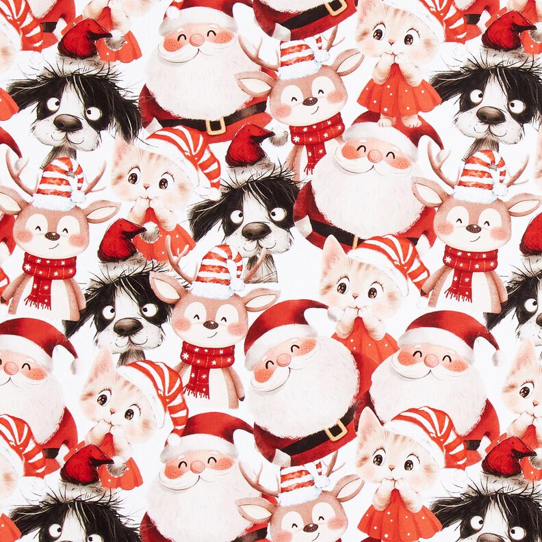 French Terry Sweat d’été Animaux en habits de Noël Impression numérique – blanc/chili, image number 1