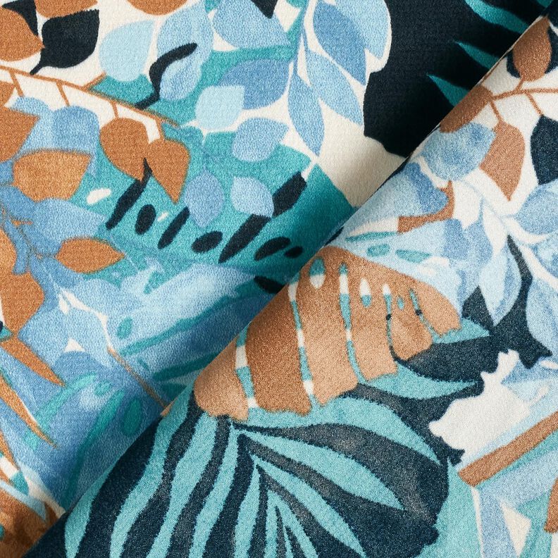 Crêpe satin Palmiers et Monstera – bleu brillant/bleu noir, image number 4