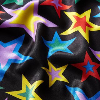 Satin de polyester étoiles colorées – noir, 