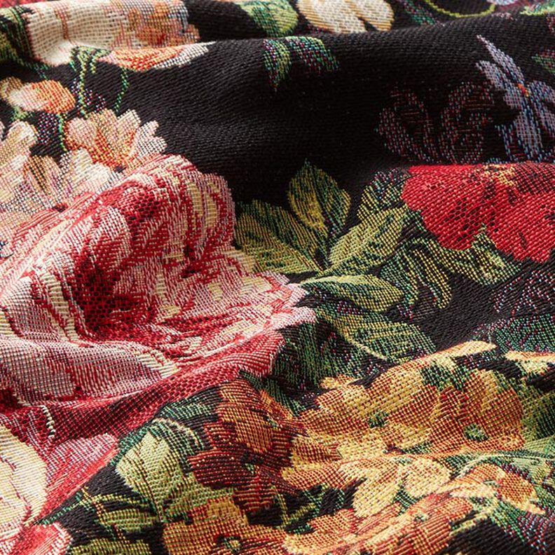Tissu de décoration Gobelin bouquets de fleurs – noir/terre cuite,  image number 2
