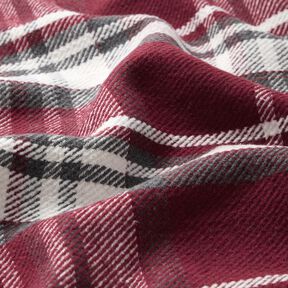 Tissu de manteau à carreaux avec envers fourrure – rouge bordeaux/gris schiste, 