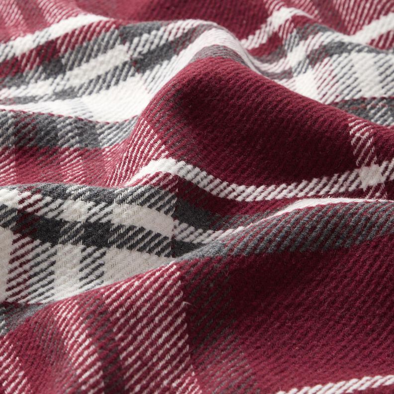 Tissu de manteau à carreaux avec envers fourrure – rouge bordeaux/gris schiste,  image number 2