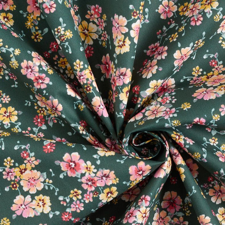 Coton enduit Fleurs romantiques – vert foncé,  image number 4