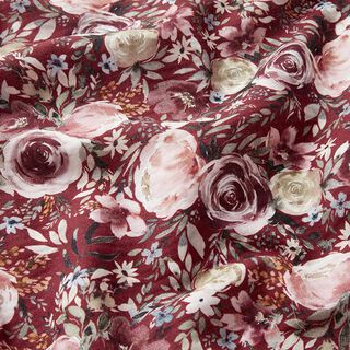 Tissu double gaze de coton Roses aquarelle Impression numérique – rouge bordeaux, 