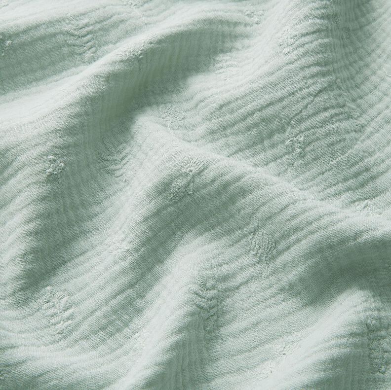 Tissu double gaze de coton broderie fleurs et branches – menthe clair,  image number 2