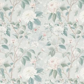 Tissu en coton Popeline rameaux de fleurs élégants – bleu argenté, 
