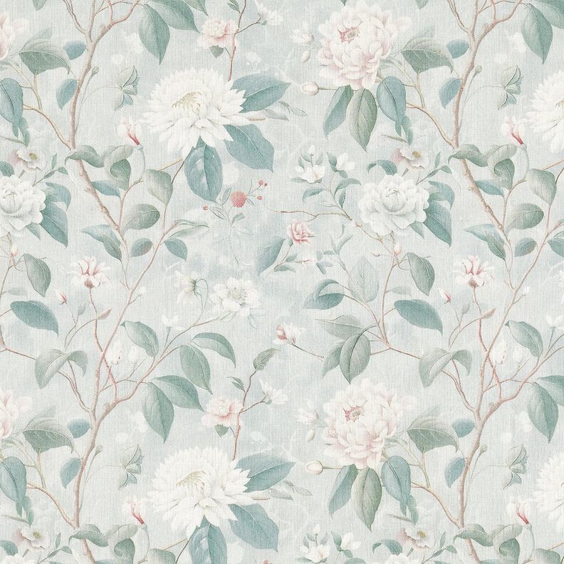 Tissu en coton Popeline rameaux de fleurs élégants – bleu argenté,  image number 1