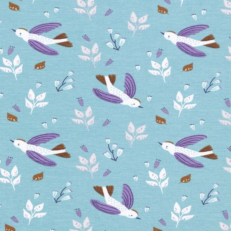 Jersey coton Petits oiseaux – bleu pigeon, image number 1