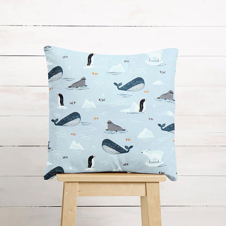 Tissu de décoration Semi-panama Animaux sur la glace – bleu bébé/blanc,  image number 8