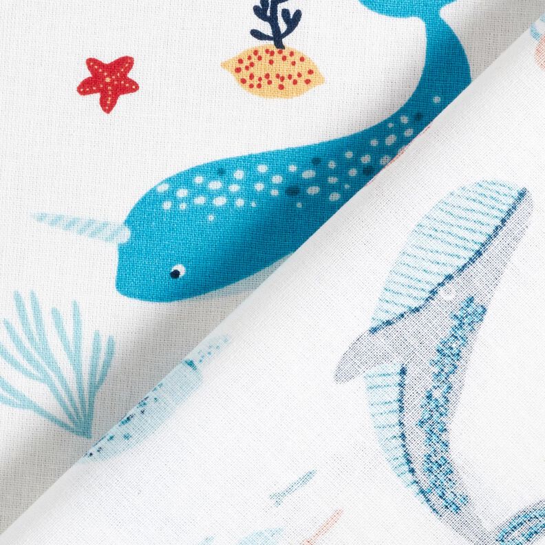 Tissu en coton Cretonne Animaux sous-marins – blanc/bleu aqua,  image number 4