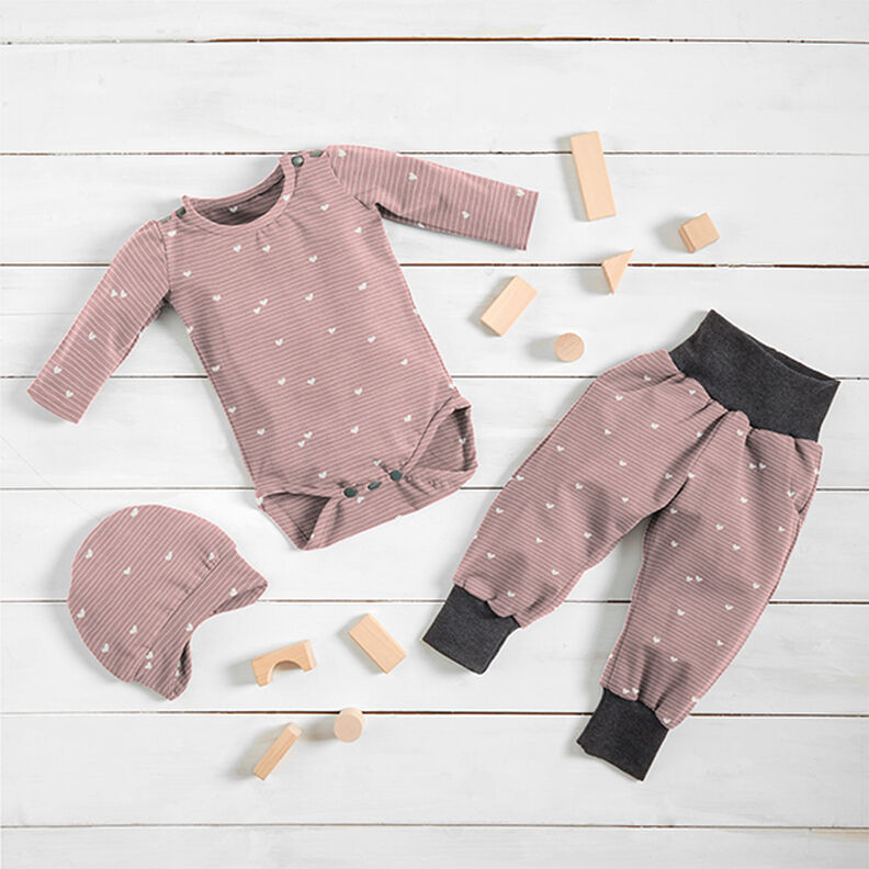 Jersey coton Cœurs et rayures – vieux rose clair,  image number 7